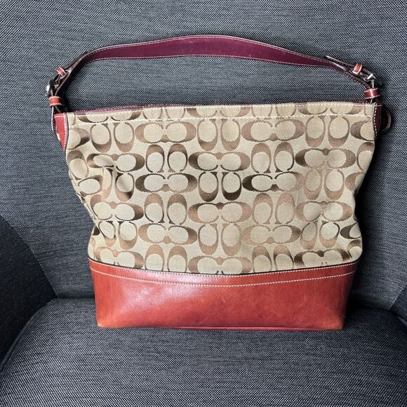 Coach Leatherware est 1941 Signature Canvas and Leather Shoulder Handbag EUC - Picture 5 of 15